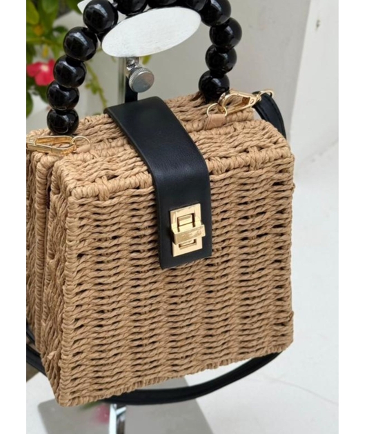 BOLSA DE PALHA PEQUENA NUDE FLOR DO MAR