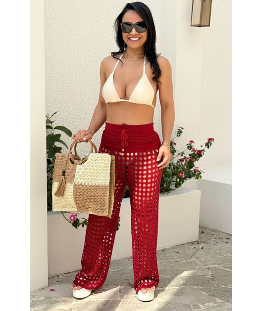 SAÍDA DE PRAIA CALÇA NO TRICÔ VERMELHA