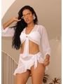 SAÍDA DE PRAIA TOP COM PAREÔ NO TULE BRANCO COLEÇÃO COR DO PECADO - 1