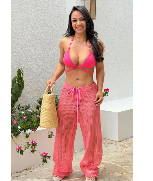 SAÍDA DE PRAIA CALÇA CROCHÊ ROSA M41