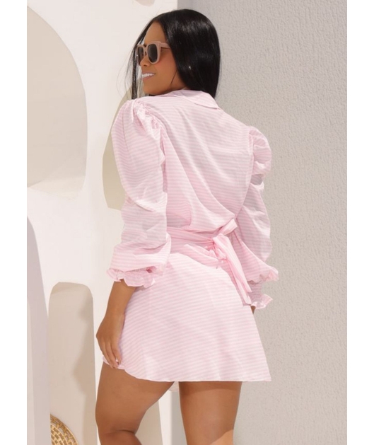 SAÍDA DE PRAIA CAMISA COM PAREÔ LISTRA ROSA COLEÇÃO VERÃO EUROPEU