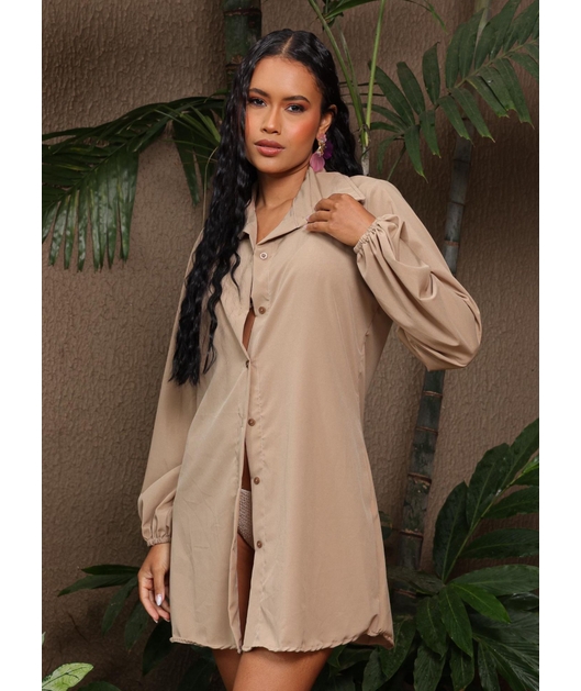 SAÍDA DE PRAIA CAMISA NA SEDINHA COR AREIA F16