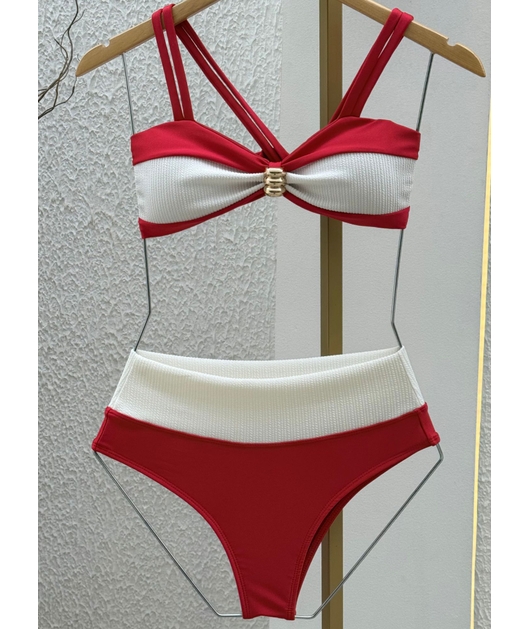BIQUÍNI TOP BICOLOR CALCINHA TALA VERMELHO COLEÇÃO NÁUTICA