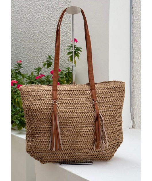 BOLSA DE PALHA GRANDE BEGE RUSTIC CHIC