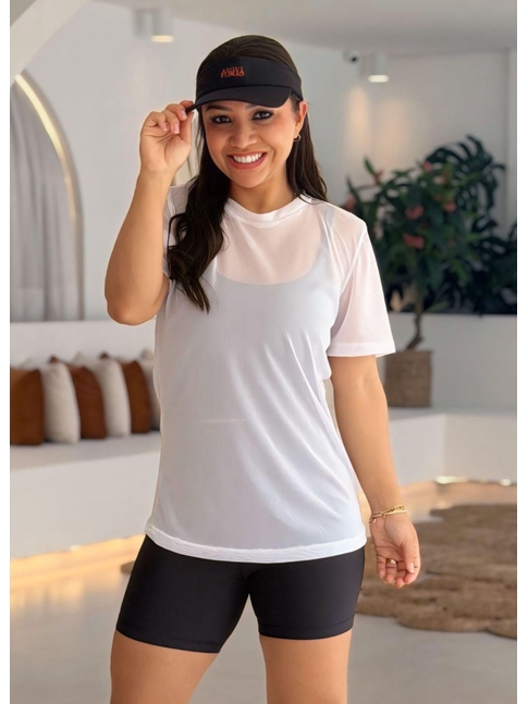 CAMISETA FITNESS NO TULE BRANCA COLEÇÃO FEBELA MOVE