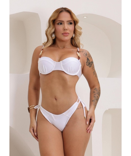 BIQUÍNI MEIA TAÇA ELOS CALCINHA DE AMARRAR BRANCO COLEÇÃO MAREIA