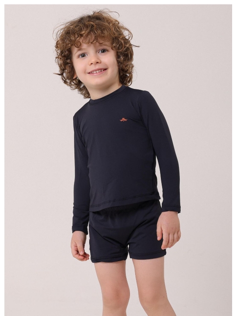 CONJUNTO INFANTIL DE PROTEÇÃO UV CAMISA COM SUNGA PRETO