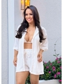 SAÍDA DE PRAIA KIMONO CAMISA COM SHORT NO CHIFFON OFF WHITE - 1