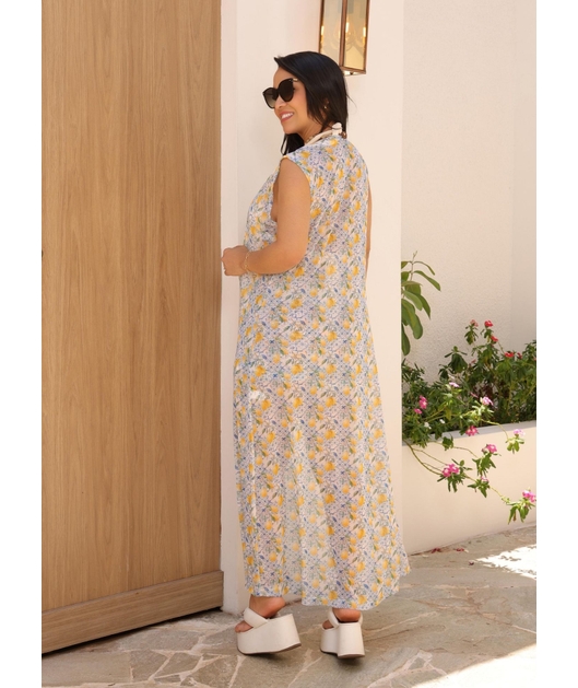 SAÍDA DE PRAIA CONJUNTO CAPA COM SAIA ESTAMPA SICÍLIA COLEÇÃO FRUIT