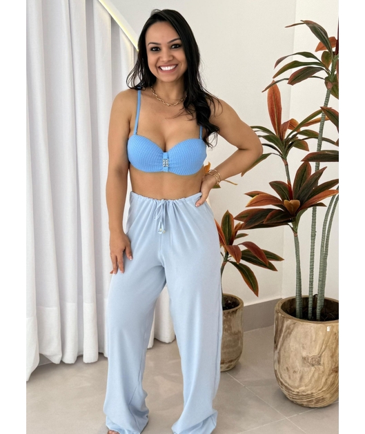 SAÍDA DE PRAIA CALÇA NA SEDINHA AZUL CLARO COLEÇÃO CARIBE