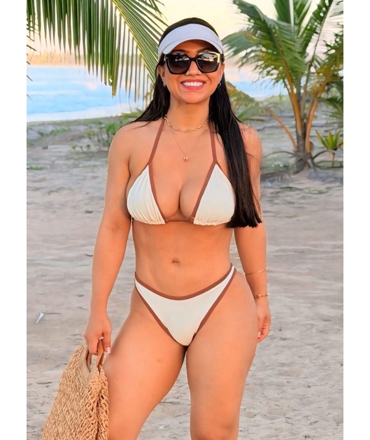 BIQUÍNI CORTININHA CALCINHA TRADICIONAL OFF WHITE COLEÇÃO CARIBENHA