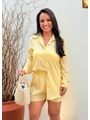 SAÍDA DE PRAIA CONJUNTO CAMISA E SHORT AMARELO COLEÇÃO PUNTA CANA - 1
