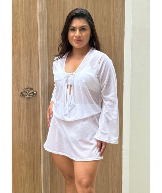 SAÍDA DE PRAIA DECOTE BRANCA NO TULE