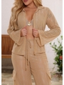 SAÍDA DE PRAIA CONJUNTO CAMISA COM CALÇA CARGO NUDE  COLEÇÃO MULHER - 3