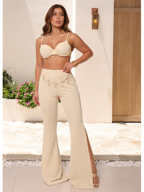 SAÍDA DE PRAIA CALÇA COM CINTO NUDE COLEÇÃO VERANEIO