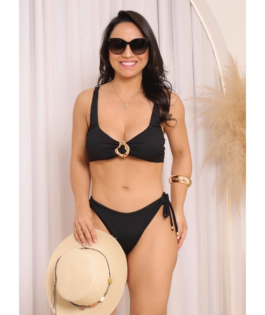 BIQUÍNI TOP ORGANIC CALCINHA DE AMARRAR PRETO COLEÇÃO ÁCQUA