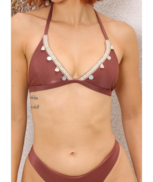 BIQUÍNI TOP GRIPIR CALCINHA ASA DELTA MARROM COLEÇÃO TERRACOR