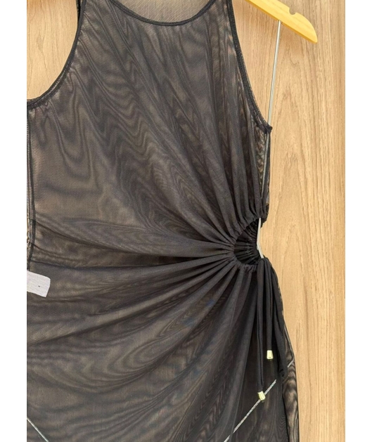 SAÍDA DE PRAIA DRESS FRANZIDO LATERAL NO TULE PRETA KLO498