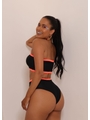 BIQUÍNI TOP FAIXA CALCINHA HOT PANTS PRETO COM LARANJA NEON COLEÇÃO ESQUENTA FOLIA - 2