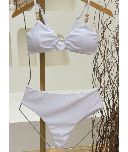 BIQUÍNI TOP ARGOLA CALCINHA ALTA BRANCO COLEÇÃO COR DO PECADO