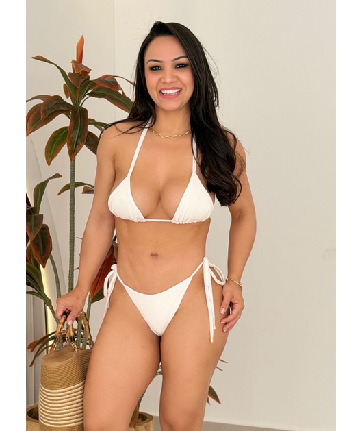 BIQUÍNI CORTININHA CALCINHA DE AMARRAR OFF WHITE