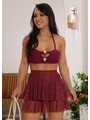 SAÍDA DE PRAIA MINI SAIA BABADO MARSALA COLEÇÃO MULHER - 1