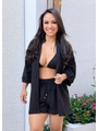 SAÍDA DE PRAIA CONJUNTO CAMISA COM SHORT NO CHIFFON PRETO - 1