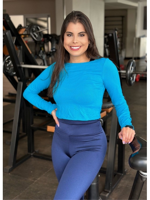 CROPED FIT SPORT MANGA LONGA TAPA BUMBUM AZUL