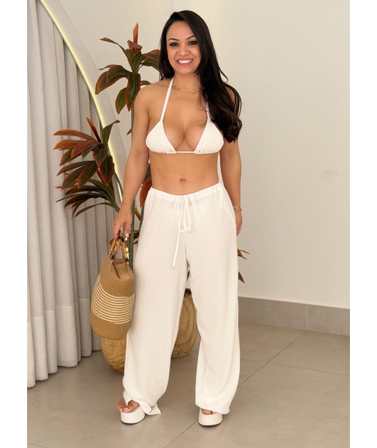 SAÍDA DE PRAIA CALÇA NO CHIFFON OFF WHITE