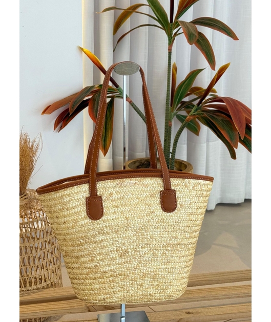 BOLSA ESTRUTURA EM PALHA NATURAL COM ALÇAS MARROM