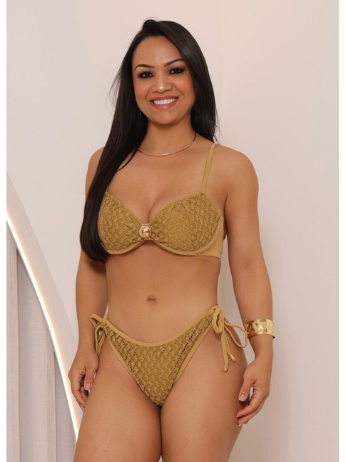 BIQUÍNI ARO INTEIRO CROCHÊ CALCINHA DE AMARRAR MEL COLEÇÃO ILHABELA