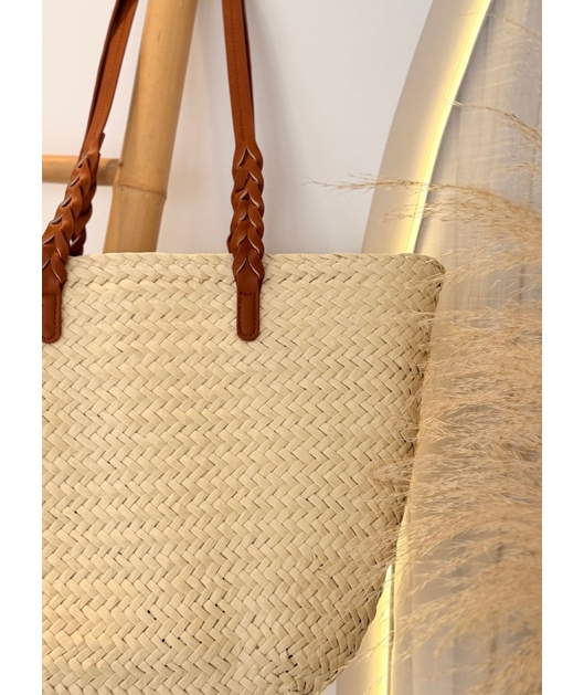 BOLSA DE PALHA OFF WHITE ALÇA OMBRO MARROM 