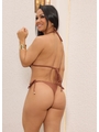 CONJUNTO DE BIQUÍNI CORTININHA CALCINHA DE AMARRAR COM SAIA DE FRANJA MARROM COLEÇÃO BRISA - 5