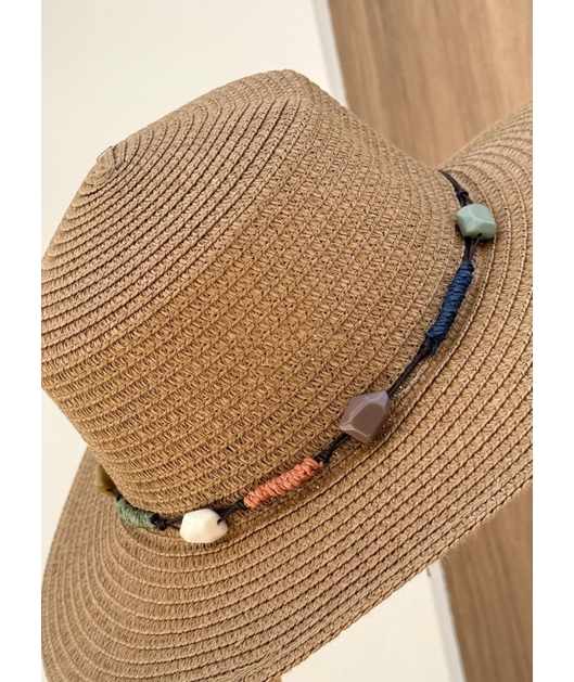 CHAPÉU DE PALHA PEDRAS RÚSTICA BEGE