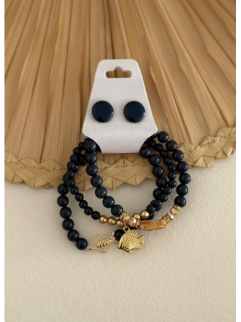 ACESSÓRIO DE PRAIA KIT BRINCO E PULSEIRA AZUL MARINHO