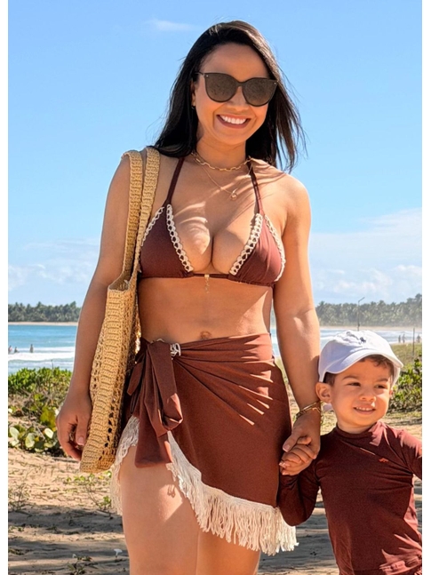 SAÍDA DE PRAIA PAREÔ COM FRANJA NA SEDINHA MARROM REP621