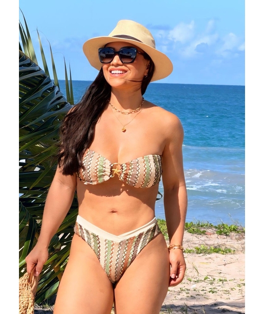 CONJUNTO BIQUÍNI TOP ARGOLA CALCINHA ASA DELTA COM SAIA LONGA VERDE COLEÇÃO CARIBENHA II