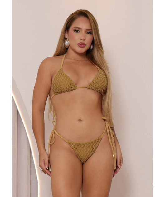 BIQUÍNI CORTININHA CROCHÊ CALCINHA DE AMARRAR MEL COLEÇÃO ILHABELA