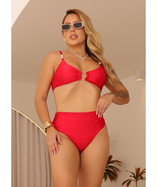 BIQUÍNI TOP ARGOLA CALCINHA ALTA VERMELHO COLEÇÃO COR DO PECADO