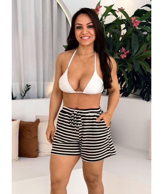 SAÍDA DE PRAIA SHORT LISTRA PRETO