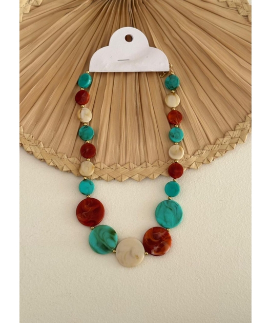 ACESSÓRIO DE PRAIA COLAR PEDRAS COLORIDAS VERMELHO