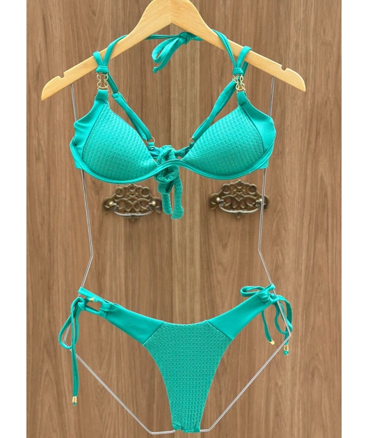 BIQUÍNI ARO INTEIRO ELO CALCINHA DE AMARRAR VERDE COLEÇÃO CARIBE 3108