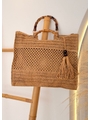 BOLSA DE PALHA GRANDE BEGE ALÇA DE BAMBUM - 1