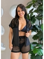 SAÍDA DE PRAIA CONJUNTO CAMISA COM SHORT NO ARRASTÃO PRETO M216 - 1