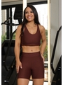 CONJUNTO FITNESS TOP BASIC COM SHORT MARROM COLEÇÃO FEBELA MOVE - 1