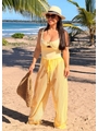 SAÍDA DE PRAIA CALÇA TULE EM LISTRA AMARELA COLEÇÃO DULCE CARIBE - 1