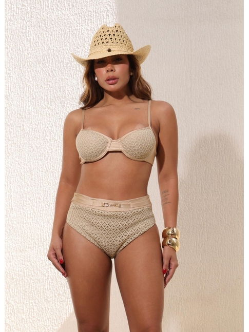 BIQUÍNI MEIA TAÇA CROCHÊ CALCINHA ALTA NUDE COLEÇÃO CELEBRATION