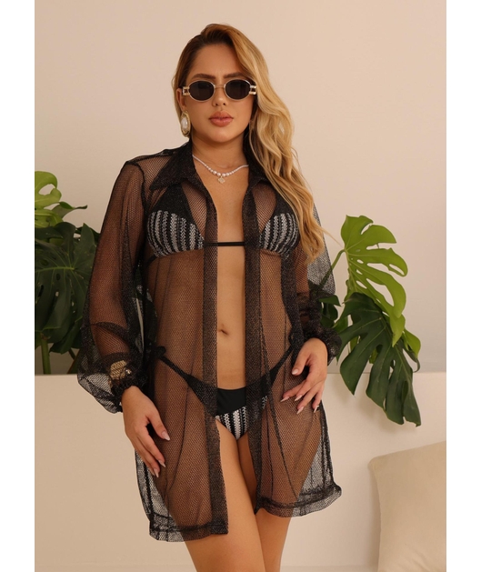 SAÍDA DE PRAIA CAMISA TELA PRETA COLEÇÃO MARINE