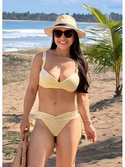 BIQUÍNI MEIA TAÇA DRAPEADO CALCINHA ASA DELTA AMARELO COLEÇÃO DULCE CARIBE - GG