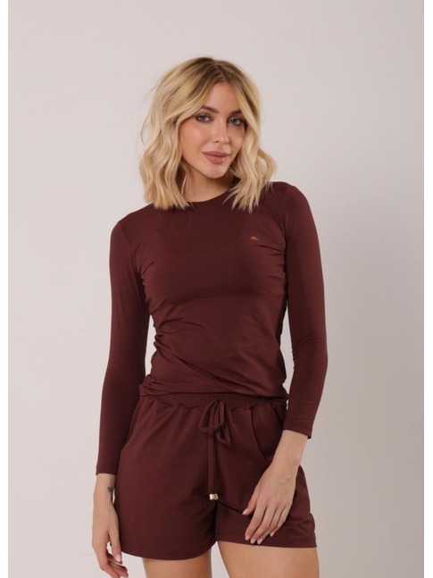 CONJUNTO FEMININA DE PROTEÇÃO UV CAMISA COM SHORT MARROM